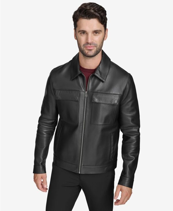 コールハーン メンズ アウター ジャケット・ブルゾン レザー Cole Haan Men's Bonded Leather Trucker Jacket Black ブラック