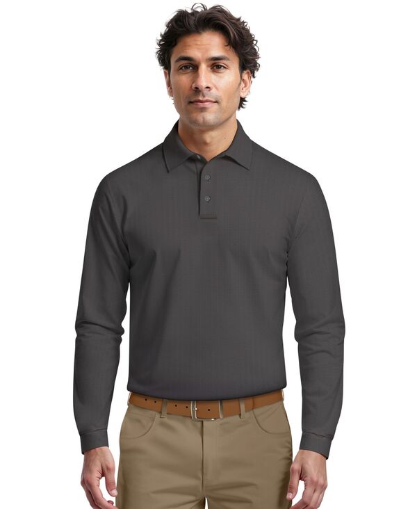 ピージーエーツアー メンズ トップス ポロシャツ 長袖 PGA TOUR Men's Houndstooth Pattern Long-Sleeve Golf Polo Shirt Caviar