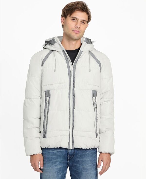 ゲス メンズ アウター ジャケット・ブルゾン GUESS Men's Hooded Ripstopuffer Jacket White ホワイト｜ReVida 店