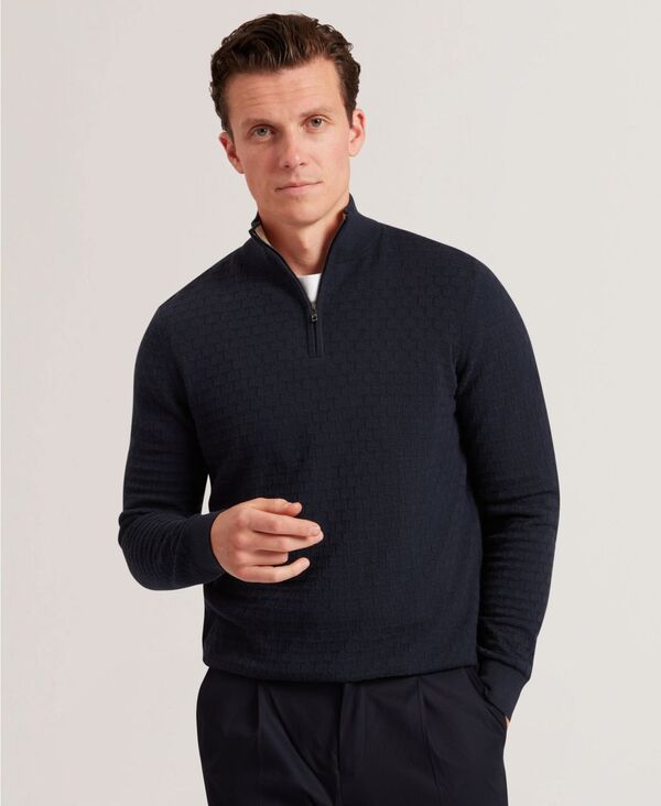 テッドベーカー メンズ アウター ニット・セーター ハーフジップ Ted Baker Men Jeremee T Stitchalf Zip Long Sleeve Sweater Navy ネイビー