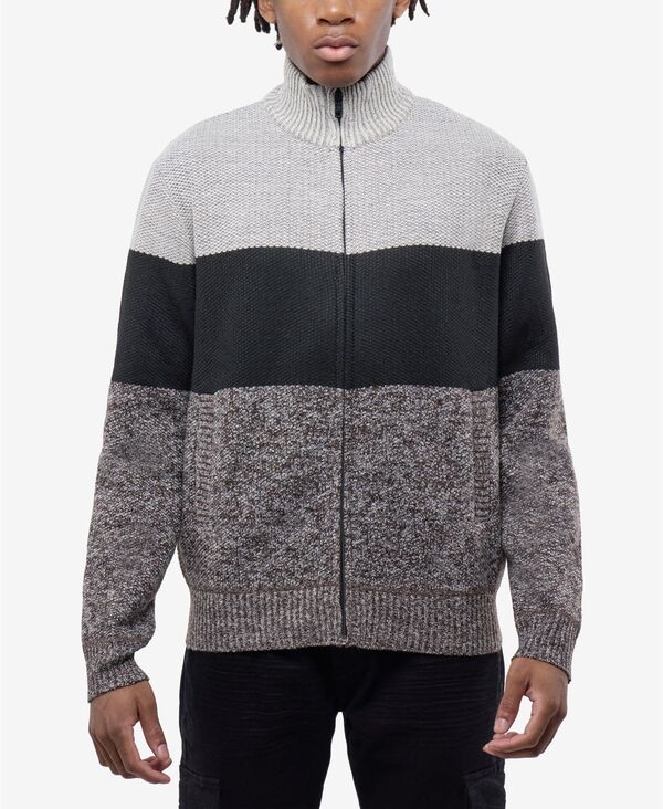 カルチュラ メンズ アウター ニット・セーター モックネック フリース CULTURA Men's Full Zip Mock Neck Sweater With Fleece Lining Dusty chocolate/black ブラック