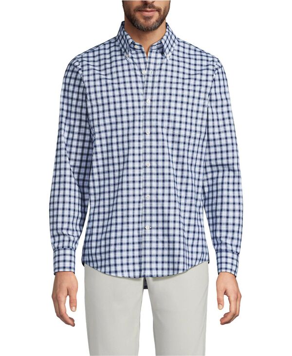 ランズエンド メンズ トップス シャツ Lands' End Men's Traditional Fit No Iron Twill Shirt Deep sea navy/tourmaline plaid ネイビー 16,410円