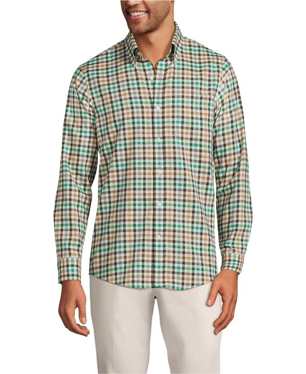 ランズエンド メンズ トップス シャツ Lands' End Men's Traditional Fit No Iron Twill Shirt Fresh evergreen/green plaid グリーン