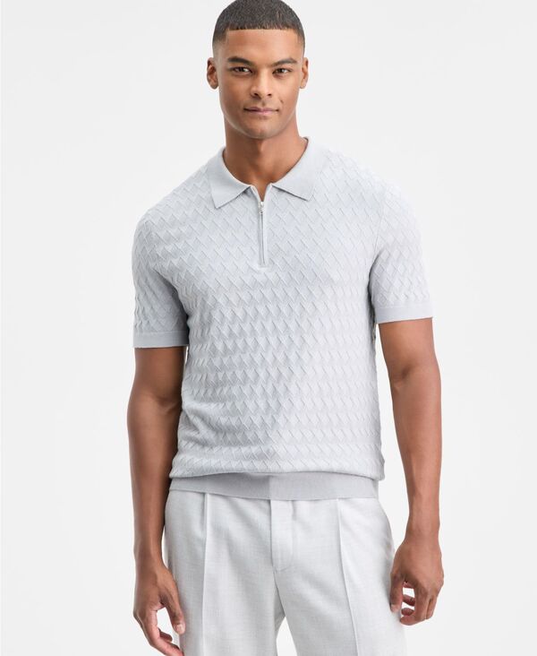 アルファニ メンズ アウター ニット・セーター ポロシャツ 半袖 Alfani Men'short-Sleeve Diamond Zipolo Sweater Gray Whisper グレー