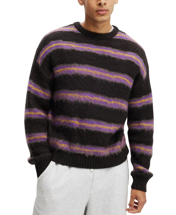 コットンオン メンズ アウター 編み物・スウェーター COTTON Men\u0027s Fuzzy Crew Knit Sweater Black 黒いこと