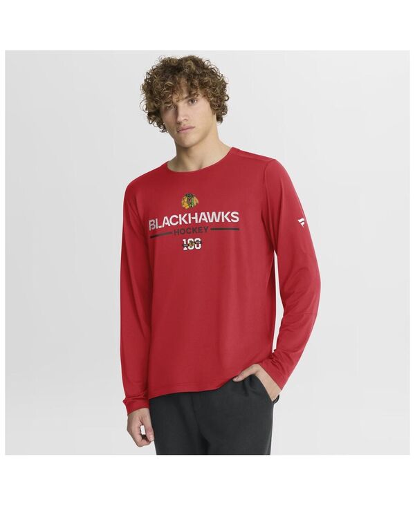 ファナティクス メンズ トップス Tシャツ Fanatics Men's Red Chicago Blackhawks Authentic Pro Centennial Rink Tech Long Sleeve T-Shirt Red レッド