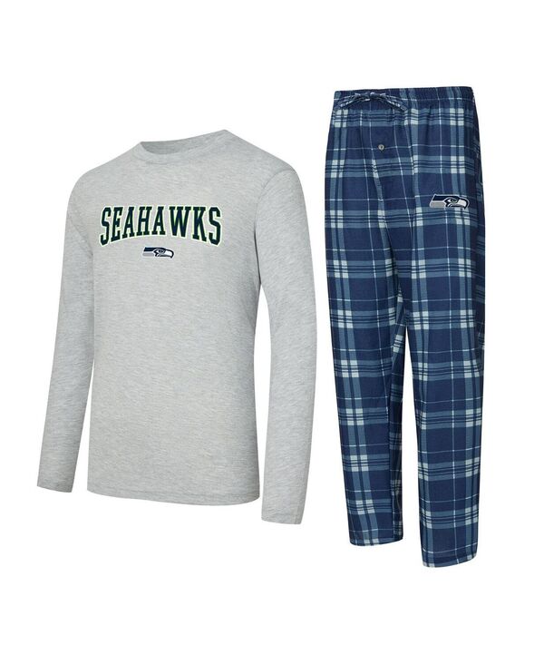 コンセプツ スポーツ メンズ トップス Tシャツ Conceptsport Men's 2-Piece College Navy/Gray Seattle Seahawks Regulate Long Sleeve T-Shirt and Plaid Pant Set College Navy Gray グレー 16,860円