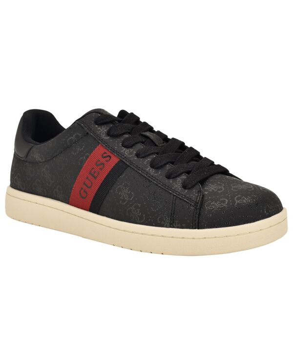 ゲス メンズ シューズ スニーカー レース GUESS Men's Lawrenzz Branded Lace-Up Casual Sneakers Black/Red Logo Multi ブラック