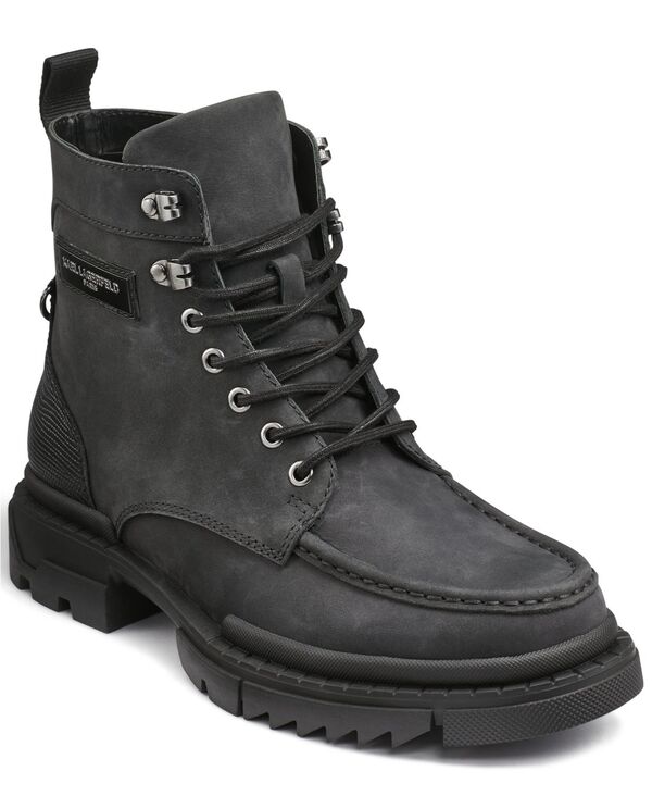カール ラガーフェルド メンズ シューズ ブーツ・レインブーツ KARLAGERFELD PARIS Men's Round Toe Work Boots Black ブラック|ReVida 店