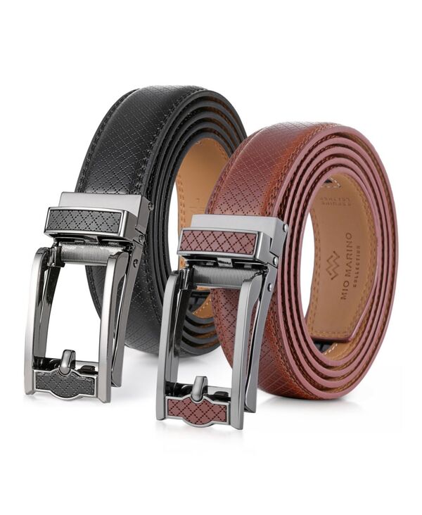 ミオマリオ メンズ アクセサリー ベルト レザー Mio Marino Men's Luxurious Brushed Clasp Leather 2 Pack Linxx Ratchet Belt Black & cinnamon ブラック