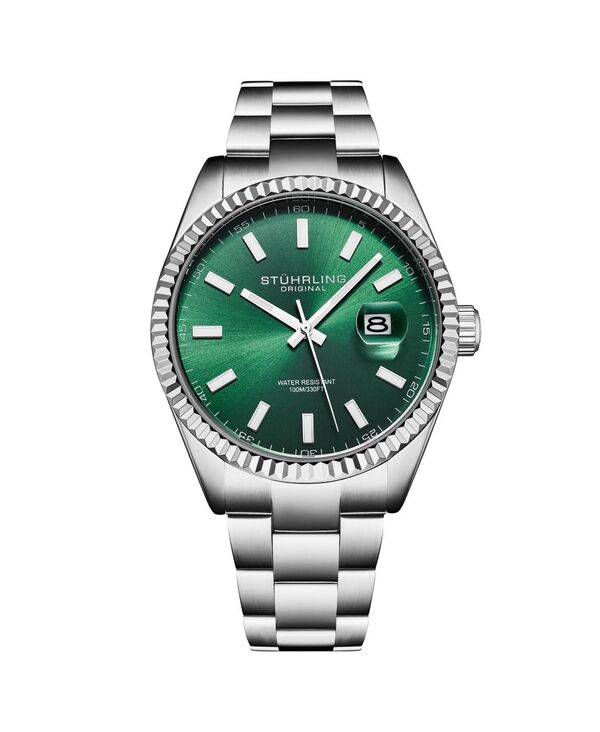 ストゥーリング レディース アクセサリー 腕時計 Tシャツ Stuhrling Vanguard 4069 Men ’ s Quartz Watch 42mm Green Dial Stainlessteel Bracelet Fluted Bezel Date 100M Wateresistant Green グリーン