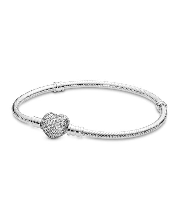パンドラ レディース アクセサリー ブレスレット・バングル・アンクレット Pandora Moments Cubic Zirconia Pave Heart Clasp Snake Chain Bracelet Silver シルバー