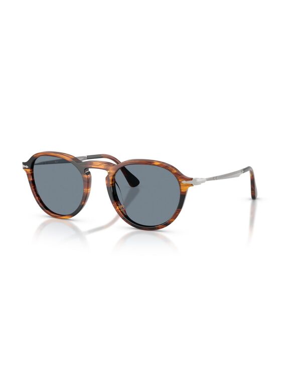 ペルソル レディース 付属物 サングラス・アイウェア Persol Unisex Round Sunglasses PO3383Striped Black \u0026 Brown 黒いこと