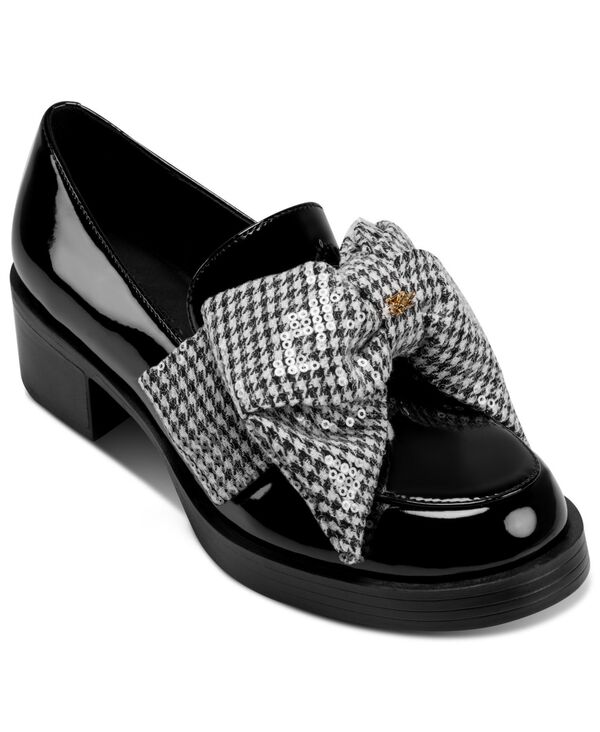長い巻き毛 ラガーフェルド レディース シューズ パンプス 置き目毛革 KARLAGERFELD PARIS Women\u0027s Camilia Bow Slip-On Loafers Black/White 白いこと