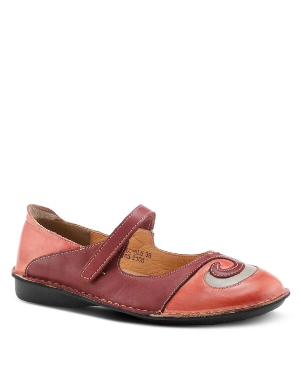 スプリングステップ レディース シューズ パンプス コントラスト レザー Spring Step COSMIC Leather Mary Jane Flats withook-and-Loop Strap and Contrastitching Red レッド