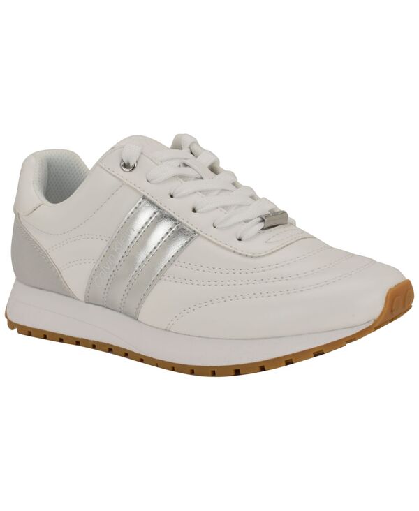 カルバンクライン レディース シューズ スニーカー スピード競技 Calvin Klein Women\u0027s Tatyann Retro Lace-Up Sneakers White/Silver 白いこと