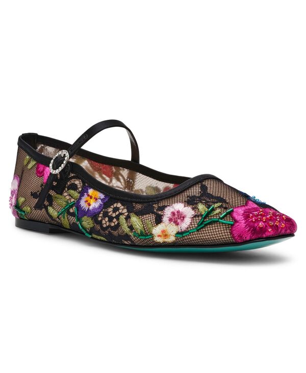 ベッツィジョンソン レディース シューズ パンプス メッシュ 刺繍 Betsey Johnson Women's Nova Embroidered Mesh Mary Jane Flats Black Multi Floral ブラック