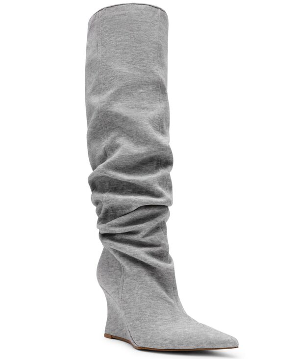 スティーブ マデン レディース シューズ パンプス ブーツ Steve Madden Women's Distortion Knee-High Slouch Wedge Boots Regular & Wide Calf Heathered Gray Sweater グレー