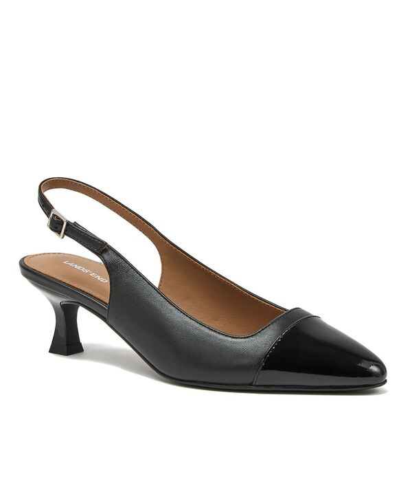 ランズ挙げ句の果て レディース シューズ パンプス 旗がしら なめし革 踵 Lands\u0027 End Women\u0027s Leather Slingback Cap Toe Kitten Heels Black 黒いこと