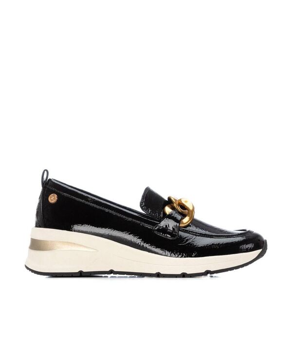 キシタイ王国 レディース シューズ パンプス なめし革 置き目毛革 Women\u0027s Wedge Patent Leather Loafers By XTI Black 黒いこと