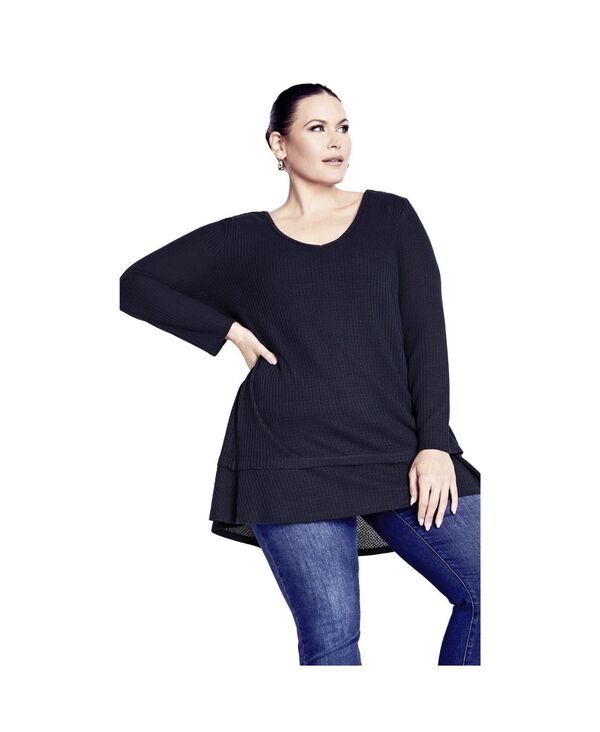 アベニュー レディース トップス シャツ フリル AVENUE Women's Waffle Ruffle Tunic Navy ネイビー