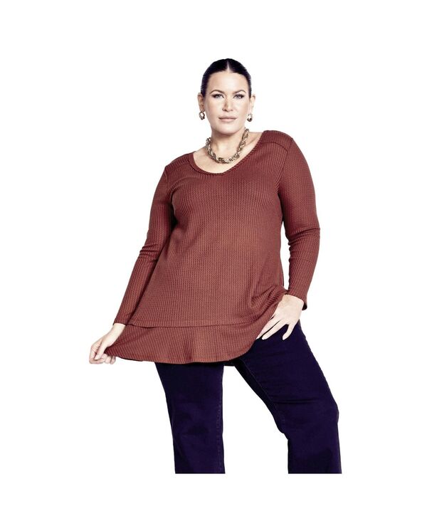 アベニュー レディース トップス シャツ フリル AVENUE Women's Waffle Ruffle Tunic Spice