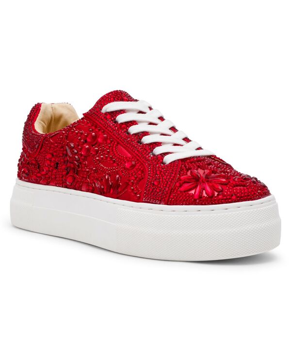 ベッツィジョンソン レディース シューズ スニーカー プラットフォーム Betsey Johnson Women's Reily Rhinestone Platform Sneakers Red レッド｜ReVida 店