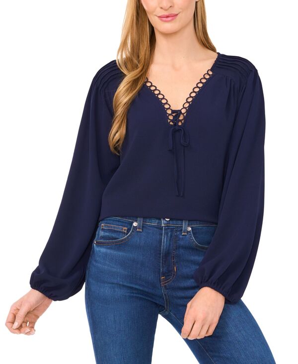 セセ レディース トップス シャツ CeCe Women's Circular Trim Pin-Tuck Long Sleeve Top Classic Navy ネイビー