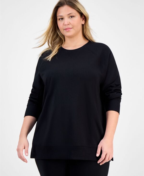イデオロギー レディース トップス シャツ クルーネック プラスサイズ IDeology Plusize Crewneck Raglan-Sleeve Tunic Top Deep Black ブラック 7,285円