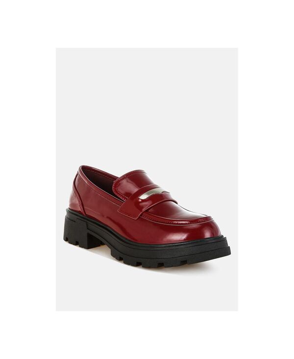 ロンドンラグ レディース シューズ パンプス レザー ローファー フェイクレザー London Rag Womens Gleam Stride Faux Leather Chunky Loafers Medium red レッド|ReVida 店