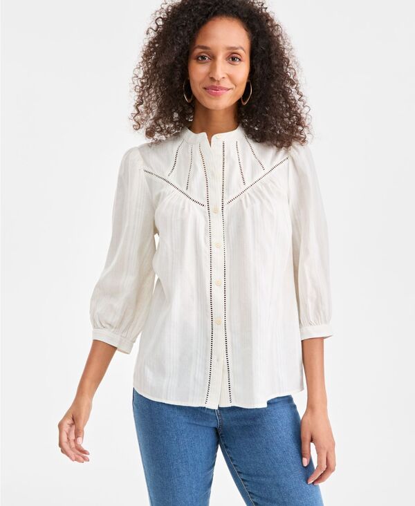 スタイルアンドコー レディース トップス シャツ プチ Style & Co Petite 3/4-Sleeve Woven Button Shirt Shiitake