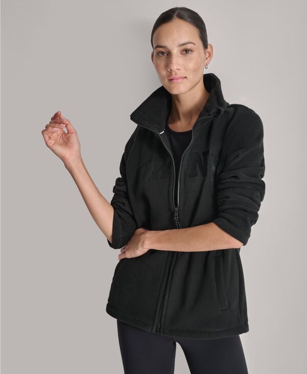 ダナ キャラン ニューヨーク レディース トップス シャツ ロゴ DKNY Women's Full-Zip Varsity Logo Top Black ブラック|ReVida 店