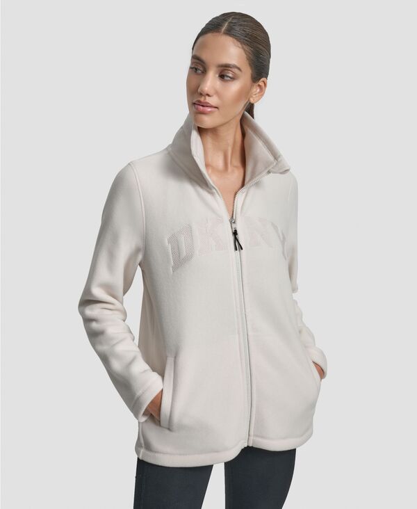 ダナ キャラン ニューヨーク レディース トップス シャツ ロゴ DKNY Women's Full-Zip Varsity Logo Top Eggnog