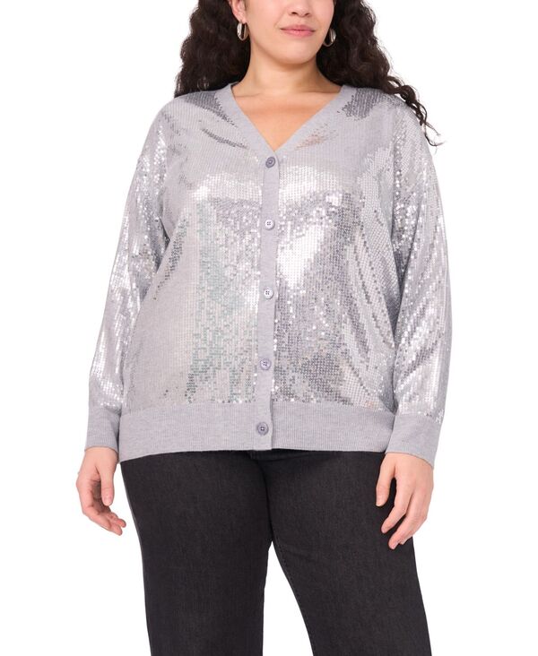 ヴィンスカムート レディース アウター ニット・セーター Vネック プラスサイズ スパンコール カーディガン Vince Camuto Plusize Sequined V-Neck Cardigan Sweater Light Heather Grey グレー
