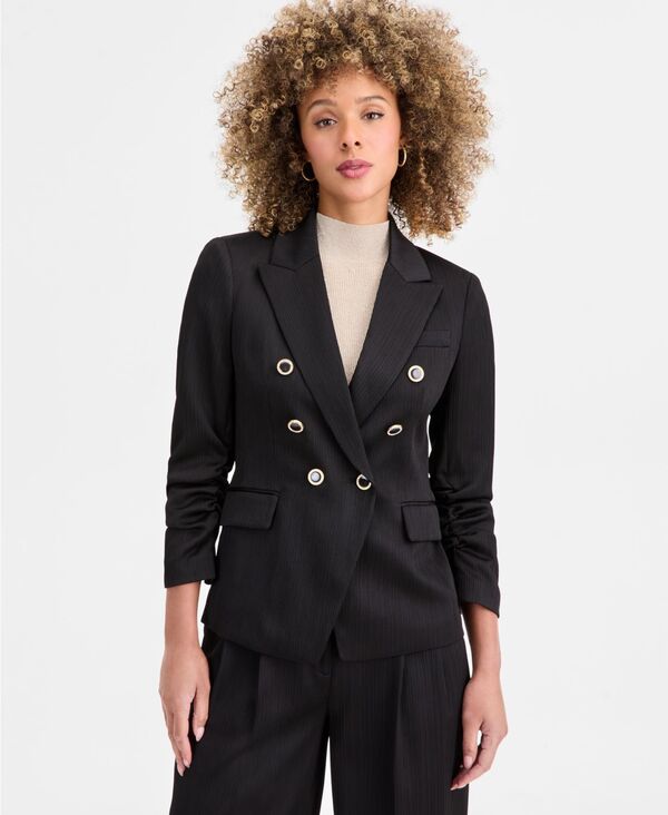 タハリエーエスエル レディース アウター ジャケット・ブルゾン プチ ブレザー Tahari ASL Petite Crinkle-Pleat Double-Breasted Blazer Black ブラック