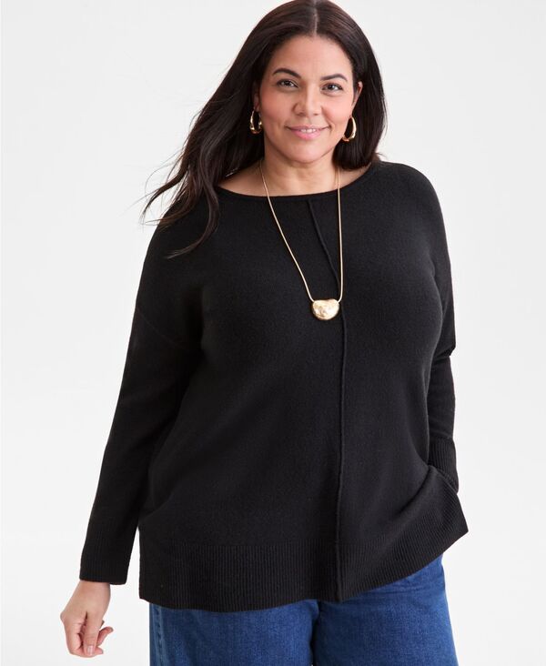 スタイルアンドコー レディース アウター ニット・セーター Style & Co Women's Luxsoft Seam-Front Sweater Tunic PXS-4X Deep Black ブラック