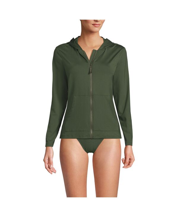 ランズ挙げ句のはて レディース アウター パーカー・スウェット Lands\u0027 End Women\u0027sunShade UPF 50 Long Sleeve Hooded Full Zip Rash Guard Rich olive green 緑であること