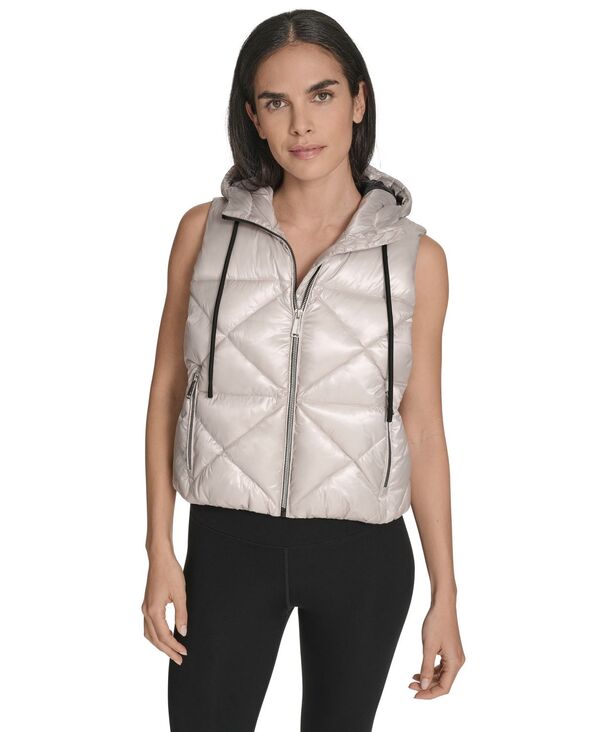 カルバンクライン レディース アウター ジャケット・ブルゾン ベスト Calvin Klein Women Performance Diamond Quilt Hooded Puffer Vest Metallic Porcini メタリック