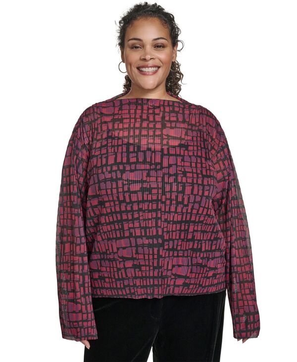 カルバンクライン レディース トップス シャツ プラスサイズ プリント Calvin Klein Plusize Printed Long Sleeves Top Cranberry Multi マルチカラー
