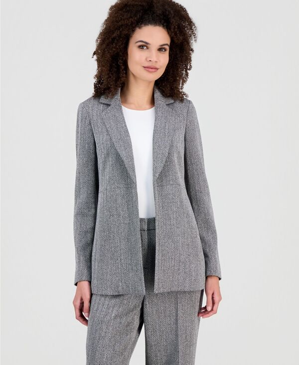 アンクライン レディース アウター ジャケット・ブルゾン ブレザー Anne Klein Women Herringbone Open-Front Blazer Anne Black / White Dove ホワイト