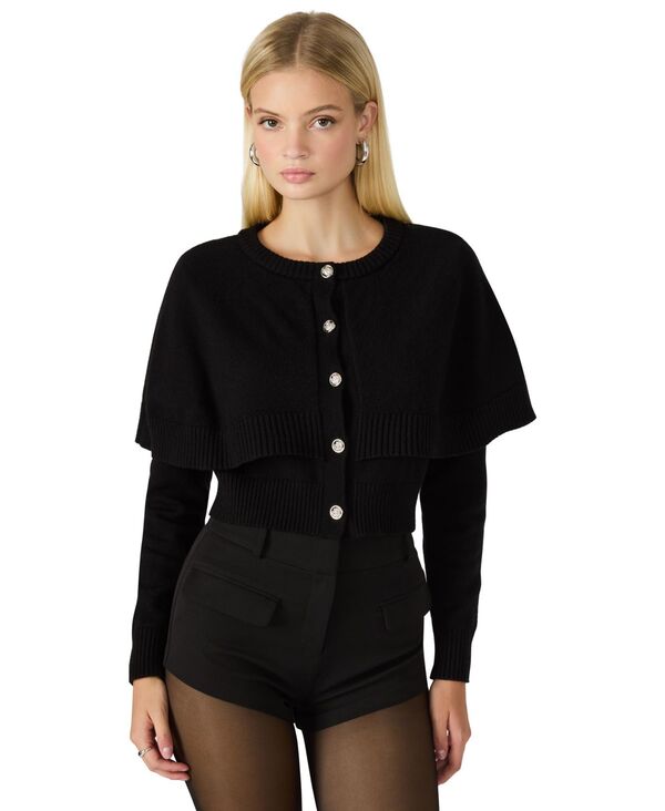 スティーブ マデン レディース アウター ニット・セーター ケープデザイン カーディガン キャップ ケープ Steve Madden Women's Gisselle Long Sleeve Cape Cardigan Black ブラック