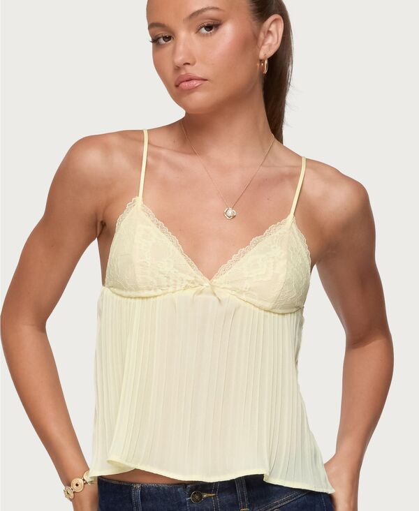 アディクテッド レディース トップス シャツ アシンメトリー ストラップレス フリンジ Edikted Women's Textured Asymmetric Bead Fringe Strapless Top Yellow イエロー