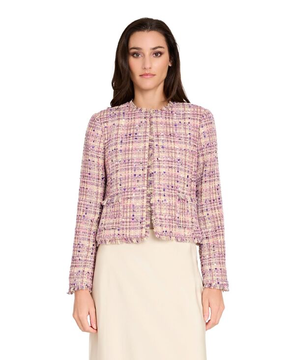 タハリエーエスエル レディース アウター ジャケット・ブルゾン プチ Tahari ASL Petite Boucl Collarless Jacket Vanilla Pink ピンク