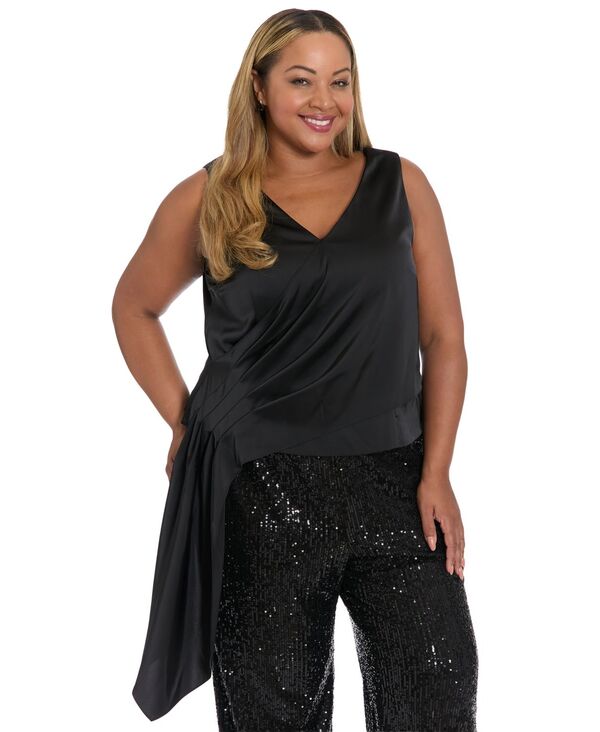 ミューズ レディース トップス ワンピース アシンメトリー プラスサイズ プリーツ Muse Plusize Asymmetrical Pleated Top Black ブラック