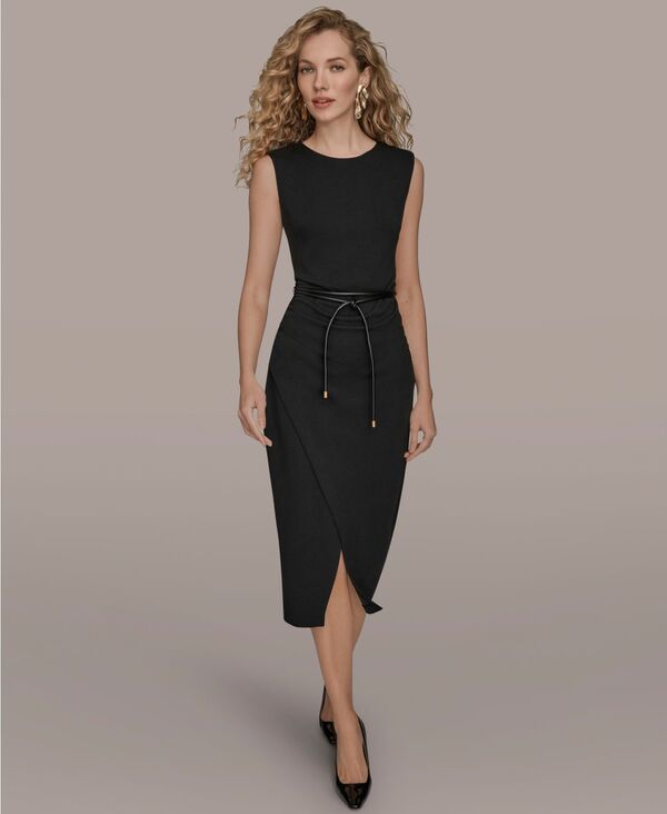 ダナ キャラン ニューヨーク レディース トップス ワンピース Donna Karanew York Women's Jewel-Neck Faux-Wrap Dress Black ブラック