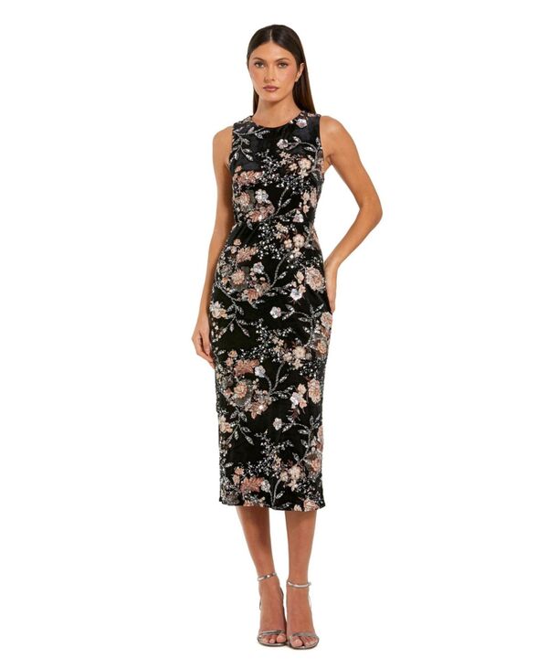 マックダガル レディース トップス ワンピース ハイネック ミディ ベルベット ノースリーブ 刺繍 Mac Duggal Women's Embroidered Velvet High Neck Sleeveless Midi Dress Black multi ブラック｜ReVida 店