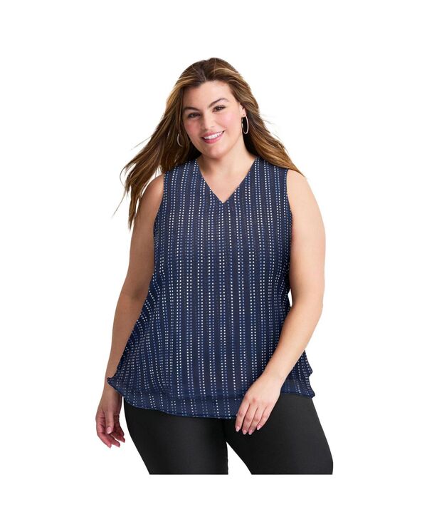 アベニュー レディース トップス シャツ ノースリーブ AVENUE Women's Tops & Teesleeveless Double Layer Swing Tank Navy stripe dot ネイビー