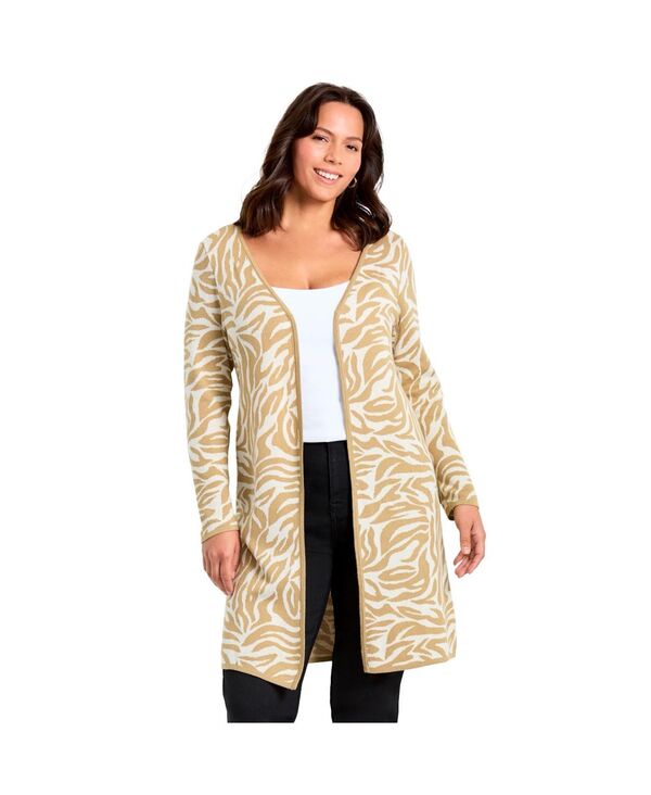 アベニュー レディース アウター ニット・セーター カーディガン AVENUE Women's Open Front Sweater Cardigan Ivory abstract zebra アイボリー 14,585円