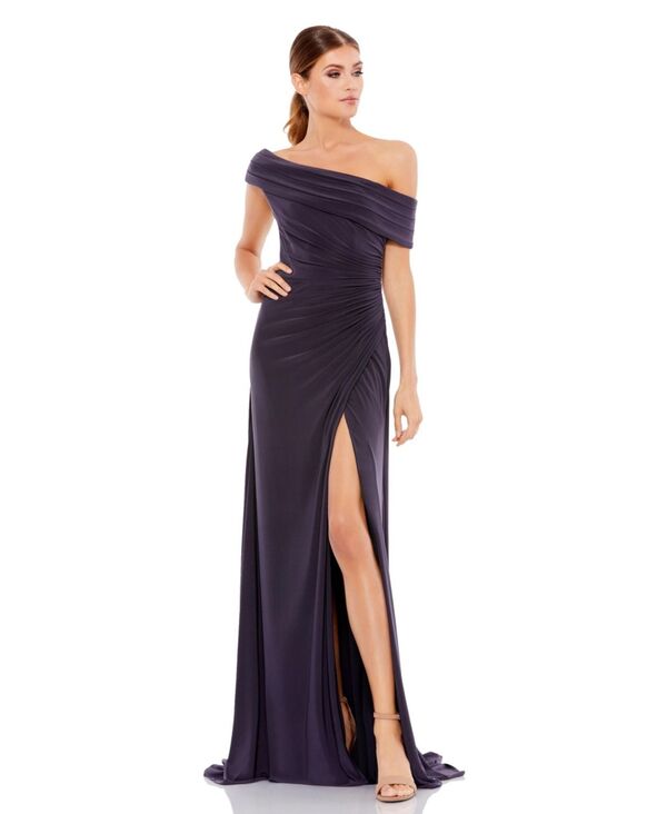 マックダガル レディース トップス ワンピース Mac Duggal Women's Foldover Off-the-Shoulder Slit Gown Charcoal チャコール|ReVida 店