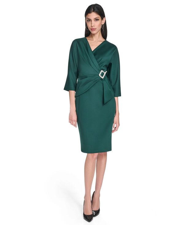 エリザジェイ レディース トップス ワンピース Vネック ドレープ Eliza J Women's V-Neck Side Drape Cocktail Dress Hunter|ReVida 店